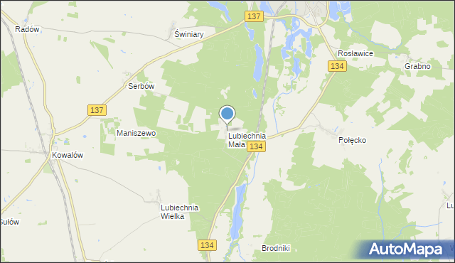 mapa Lubiechnia Mała, Lubiechnia Mała na mapie Targeo